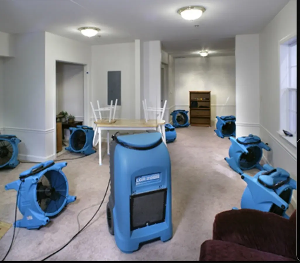 Air movers and dehumidifier setup for Water Extraction & Removal in Upper Chichester